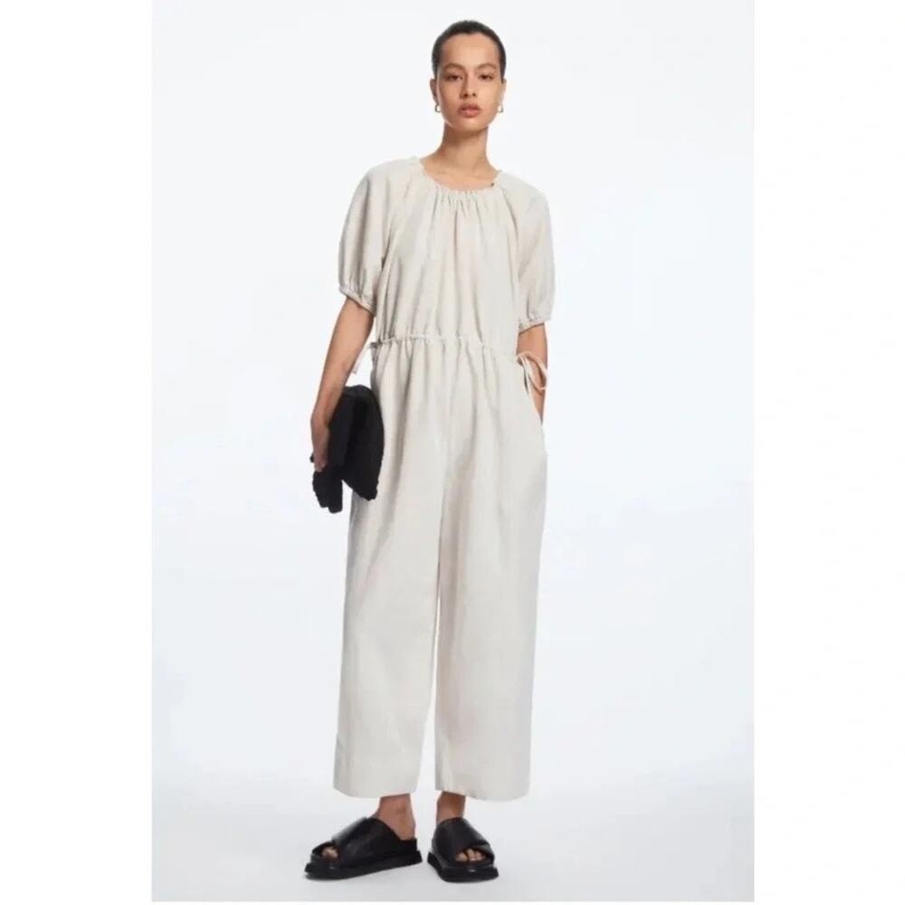 COS Puff-Sleeve Linen Blend Oversized Wide Leg Jumpsuit Large NWT